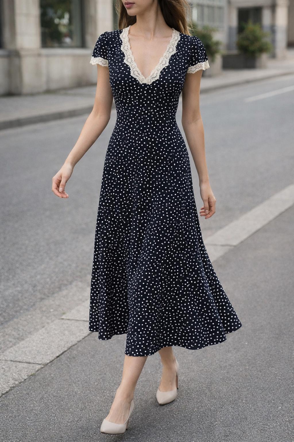 blue and black polka dot dress Penny Polka Dot Strapless Dress