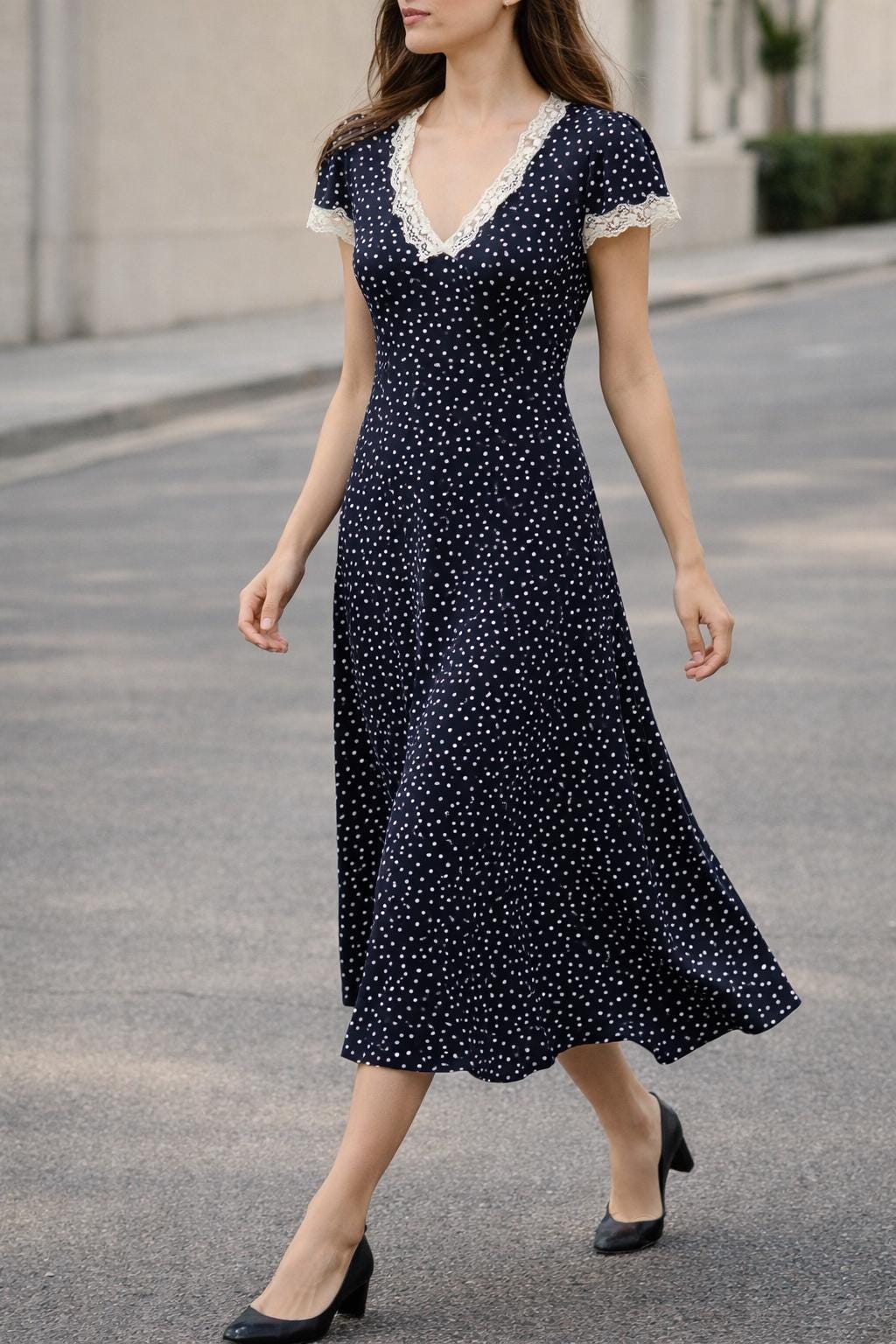 polka dot blue dress Polka Dot Maxi Dress-Blue