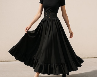 Women Victorian Maxi Skirt | Vintage Renaissance High Waist Ruffle | A-Line Corset Pleated Long Skirt