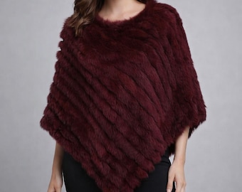 Luxe gebreide winterponcho | Damesmode omslagdoek | Elegante zachte bontsjaal