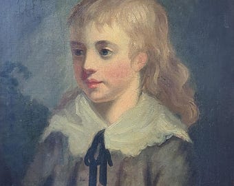 Antique 19th Century Oil Painting Portrait of a Young English Boy