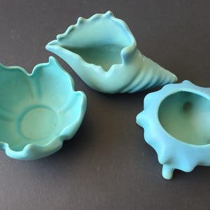 Van Briggle Pottery Set of 3 Pieces Lotus Flower Conch Shell
