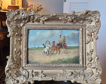 Small Antique 19th Century Oil Painting of a British Equestrian Scene