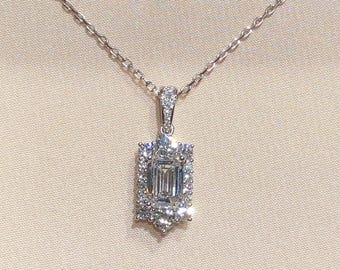 PT900 1.0carat Emerald Cut Lab Diamond Pendant NOT including Chain