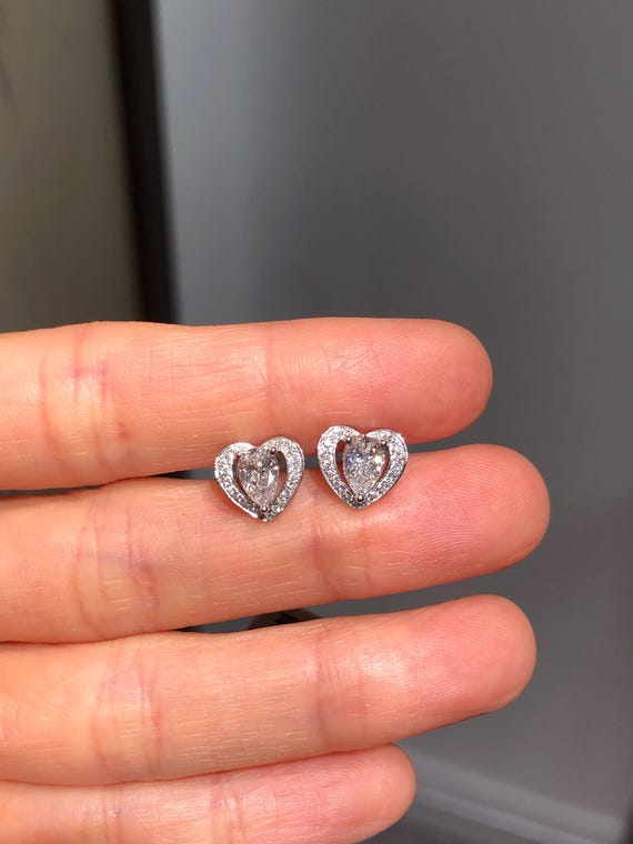 PT950 Heart Shape Lab Grown Diamond Earrings Studs Girlfriend Birthday Gift