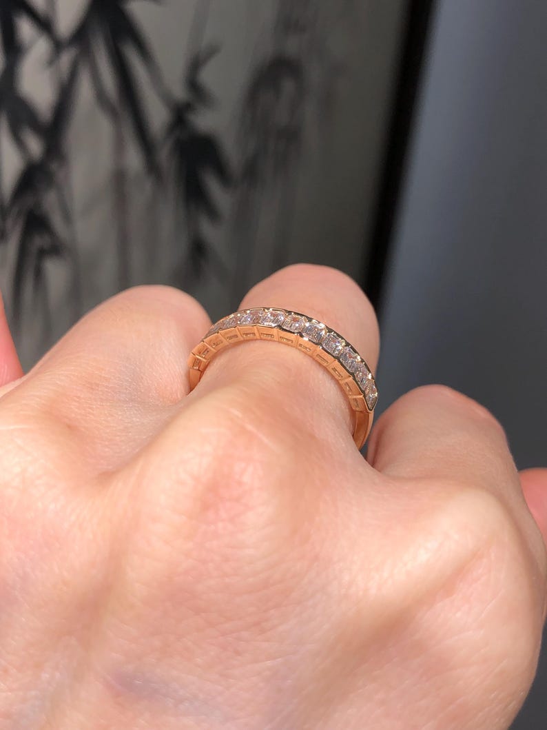 0.93ctw Emerald Cut Lab Diamond Half Eternity Band Ring 14k Gold Gift ...