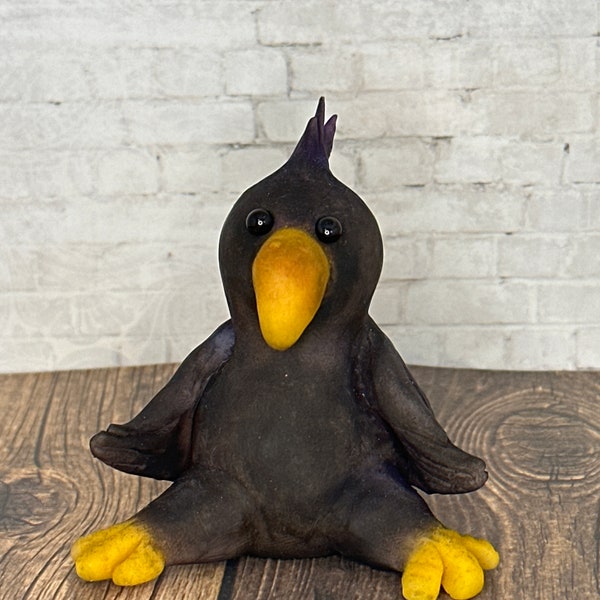 Baby Black Polymer Clay Parrot Sculpture