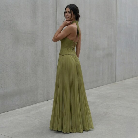 Green Pleated Maxi Dress
