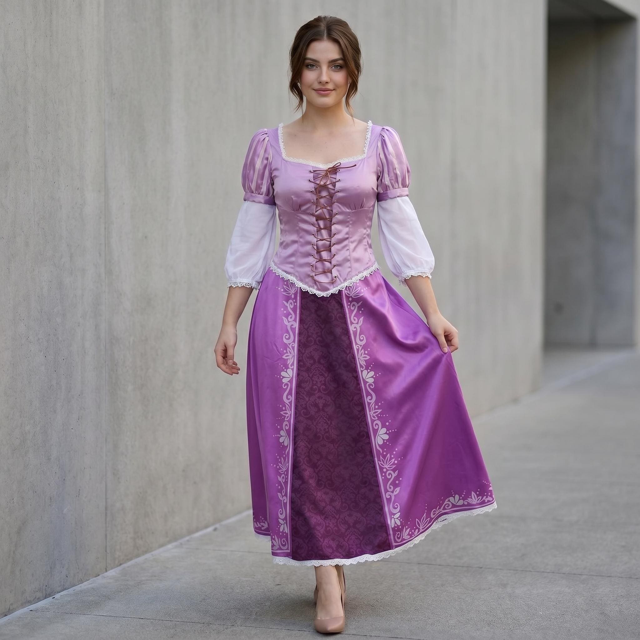 Women's Princess Inspired Purple Gown Lace-Up Bodice Cosplay Costume