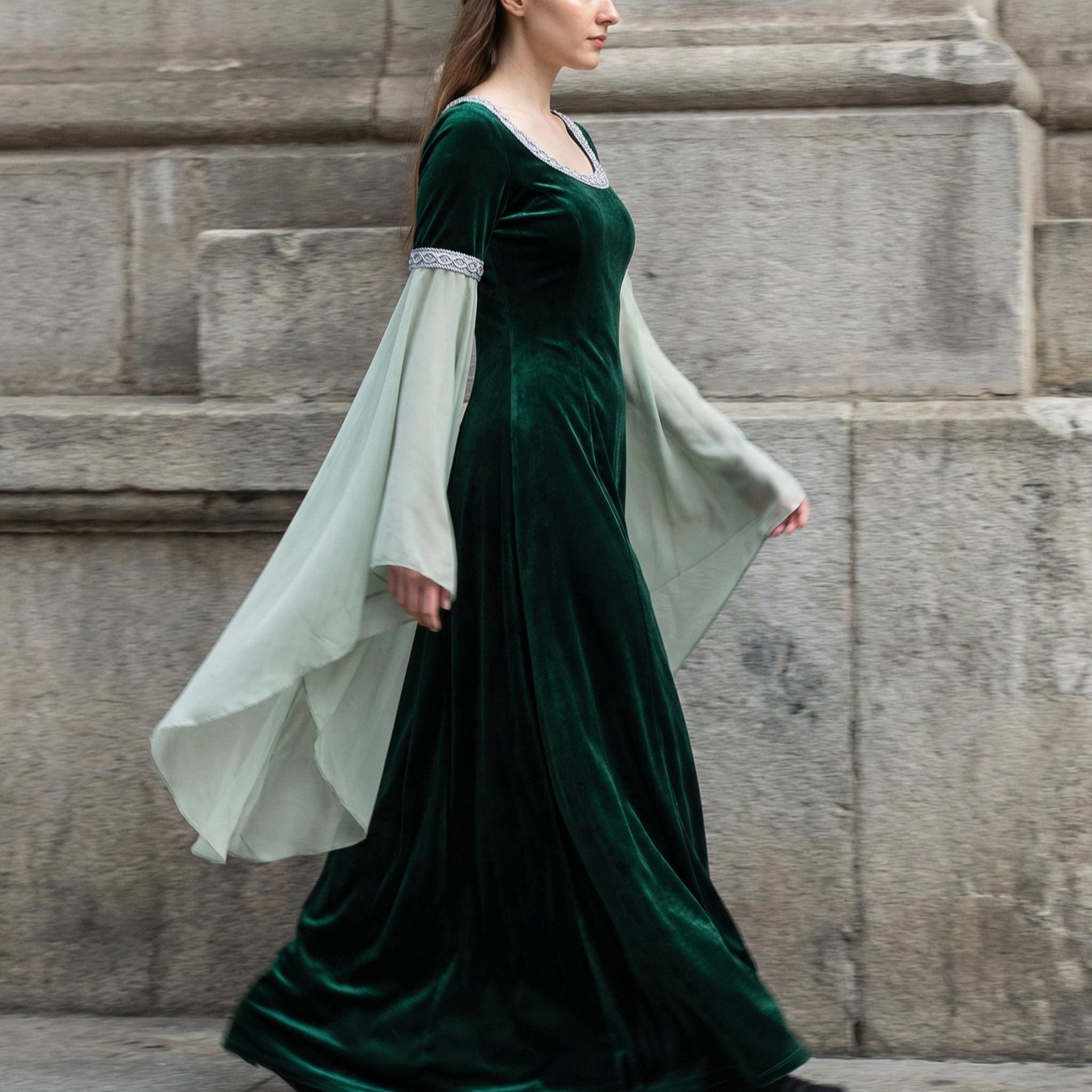 Modern Elf Robe Women Party Velvet Gown | Medieval Elf Style Cosplay Dress | Floor ...