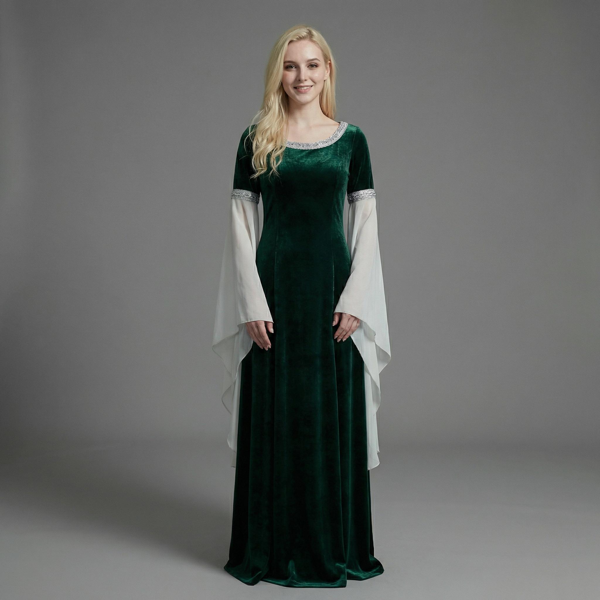 Modern Elf Robe Women Party Velvet Gown | Medieval Elf Style Cosplay Dress | Floor ...