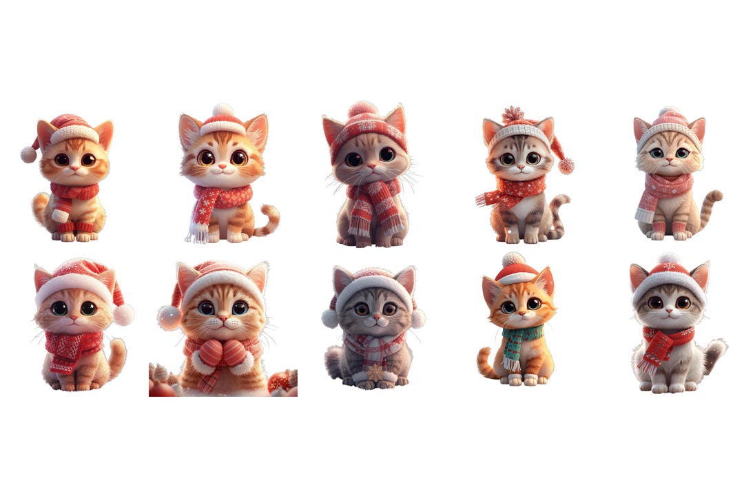 Christmas Cat Clipart Bundle – 10 Winter Kitten PNG & JPG Stickers ...