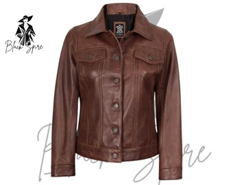 thumbnail image 2 of Classicleather Women's Vintage Cafe Racer Moto Biker Jacket – Distressed Brown Real Leather 2 of 3