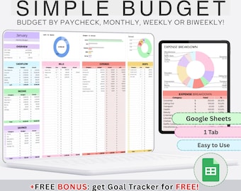 Simple Budget Google Sheets: Weekly/Bi-Weekly/Monthly Tracker (Digital Download)