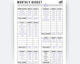 Printable Monthly Budget Planner Budget Worksheet Bullet Journal Page Spending Tracker  Budgeting PDF