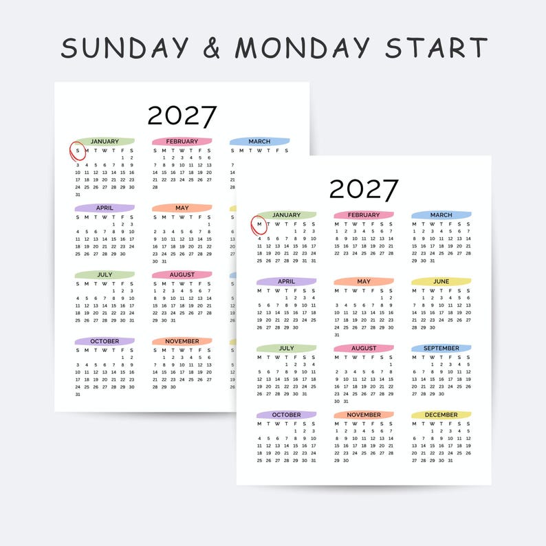 2027 Yearly Calendar Printable One Page | Full Year at a Glance