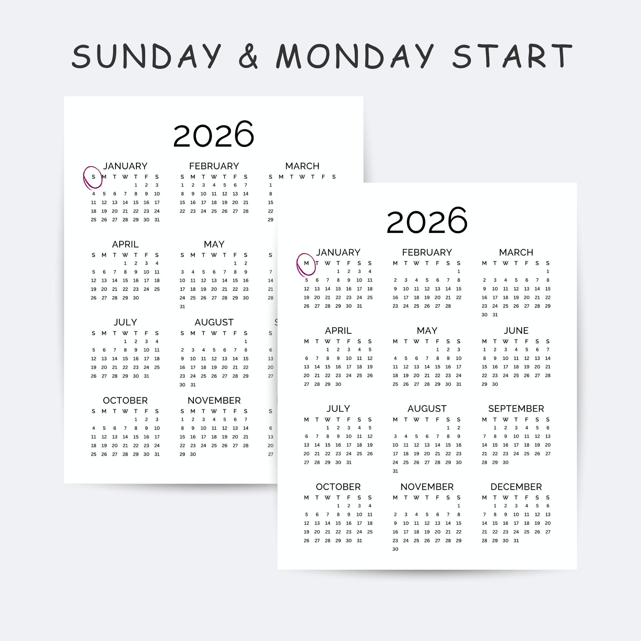 2026 Yearly Calendar Printable One Page | Full Year at a Glance ...