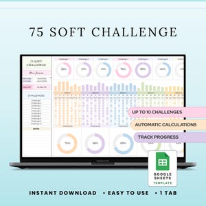 75 Soft Challenge Spreadsheet Planner Google Sheets Template Health & Fitness Goals, Daily Habit Tracker
