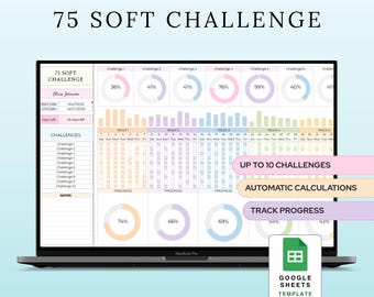 75 Soft Challenge Spreadsheet Planner Google Sheets Template Health & Fitness Goals, Daily Habit Tracker