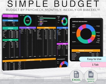 Budget Planner Excel Google Sheets Budget Monthly Spreadsheet Weekly Expense Tracker Biweekly Paycheck Budgeting Dark Mode Template
