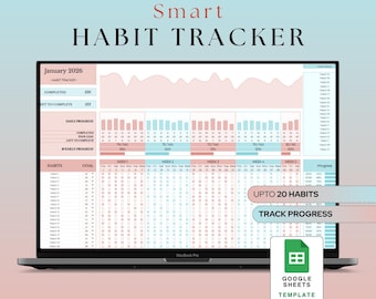 Habit Tracker Spreadsheet Daily Routine Goal Planner Monthly Google sheets Template