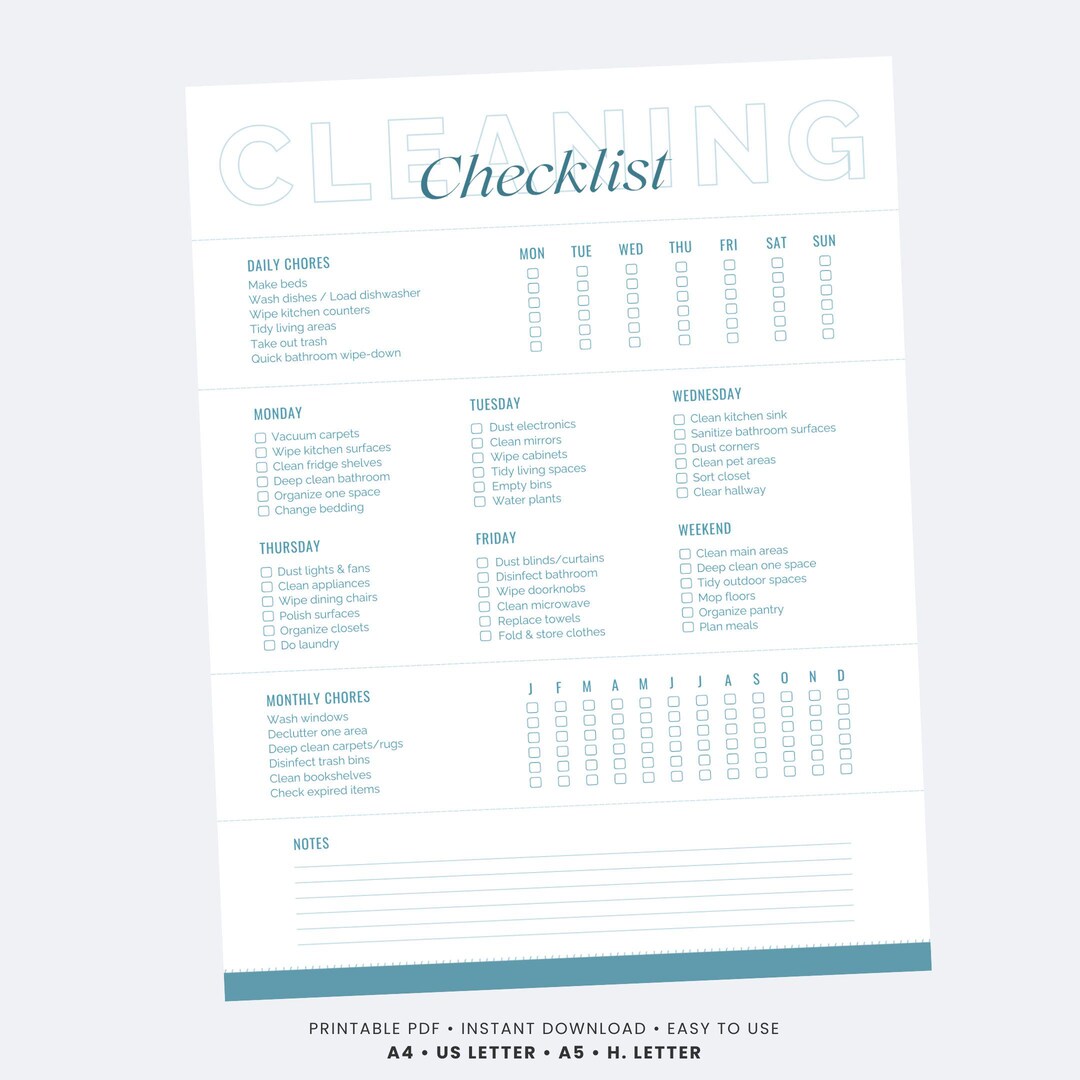 Editable Cleaning Checklist Planner Printable ADHD Cleaning Daily ...
