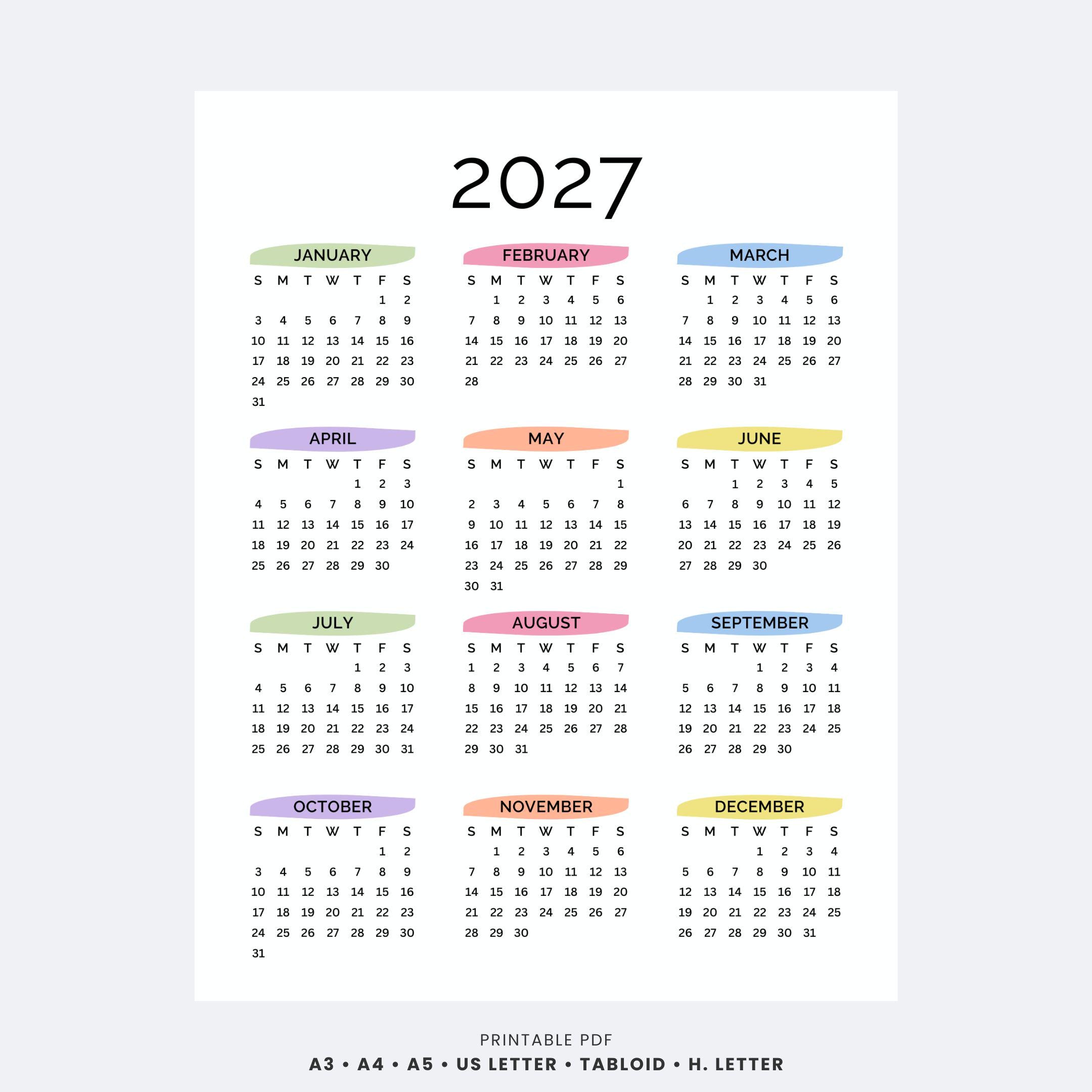 2027 Yearly Calendar Printable One Page | Full Year at a Glance