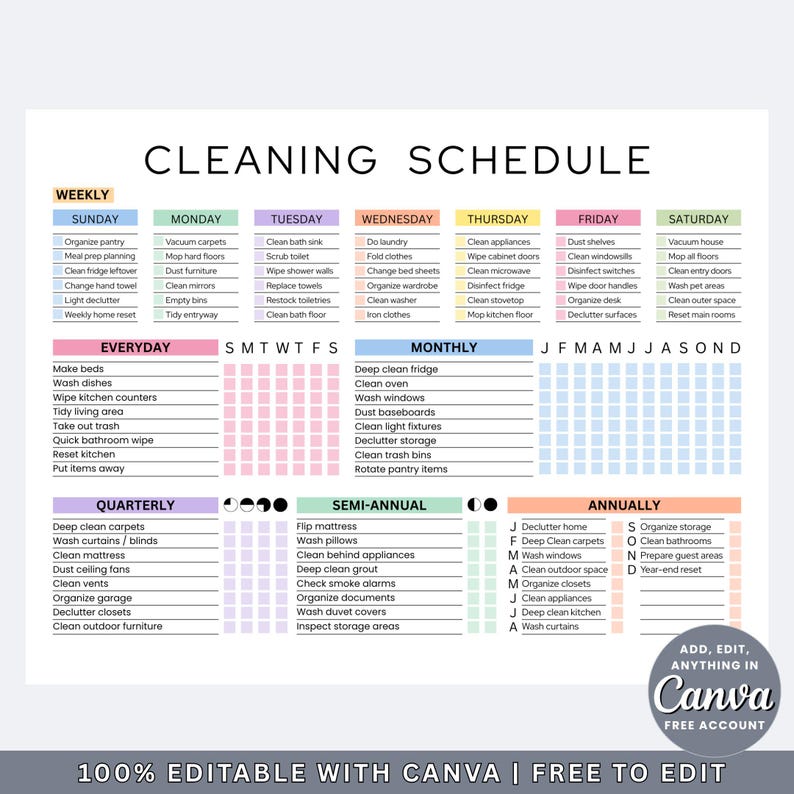 Editable Cleaning Schedule Checklist Planner ADHD Printable PDF Canva ...