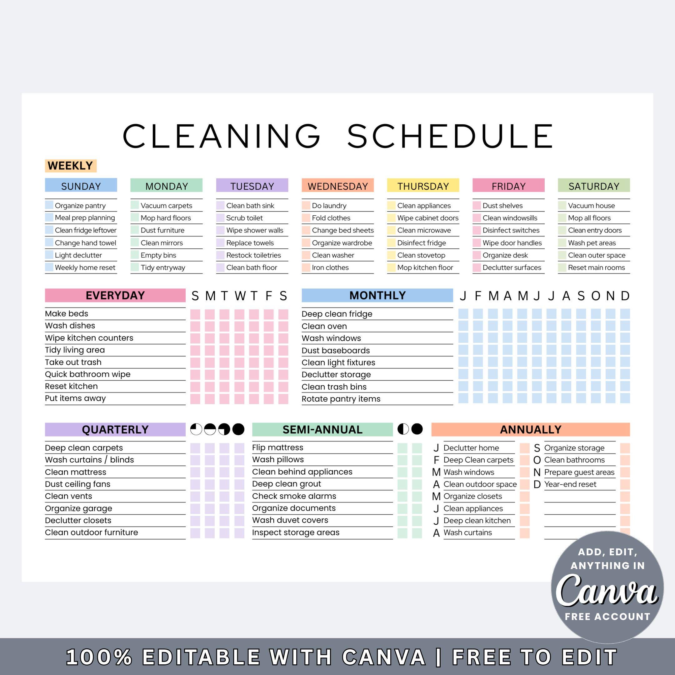 Editable Cleaning Schedule Checklist Planner ADHD Printable PDF Canva ...