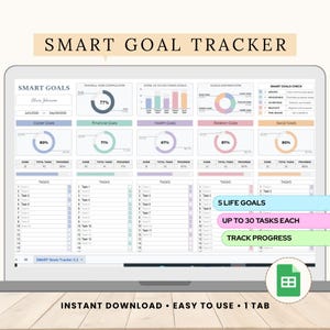 SMART Goal Planner Spreadsheet | Goal Tracker Google Sheets | Digital Goals Setting & Productivity Template