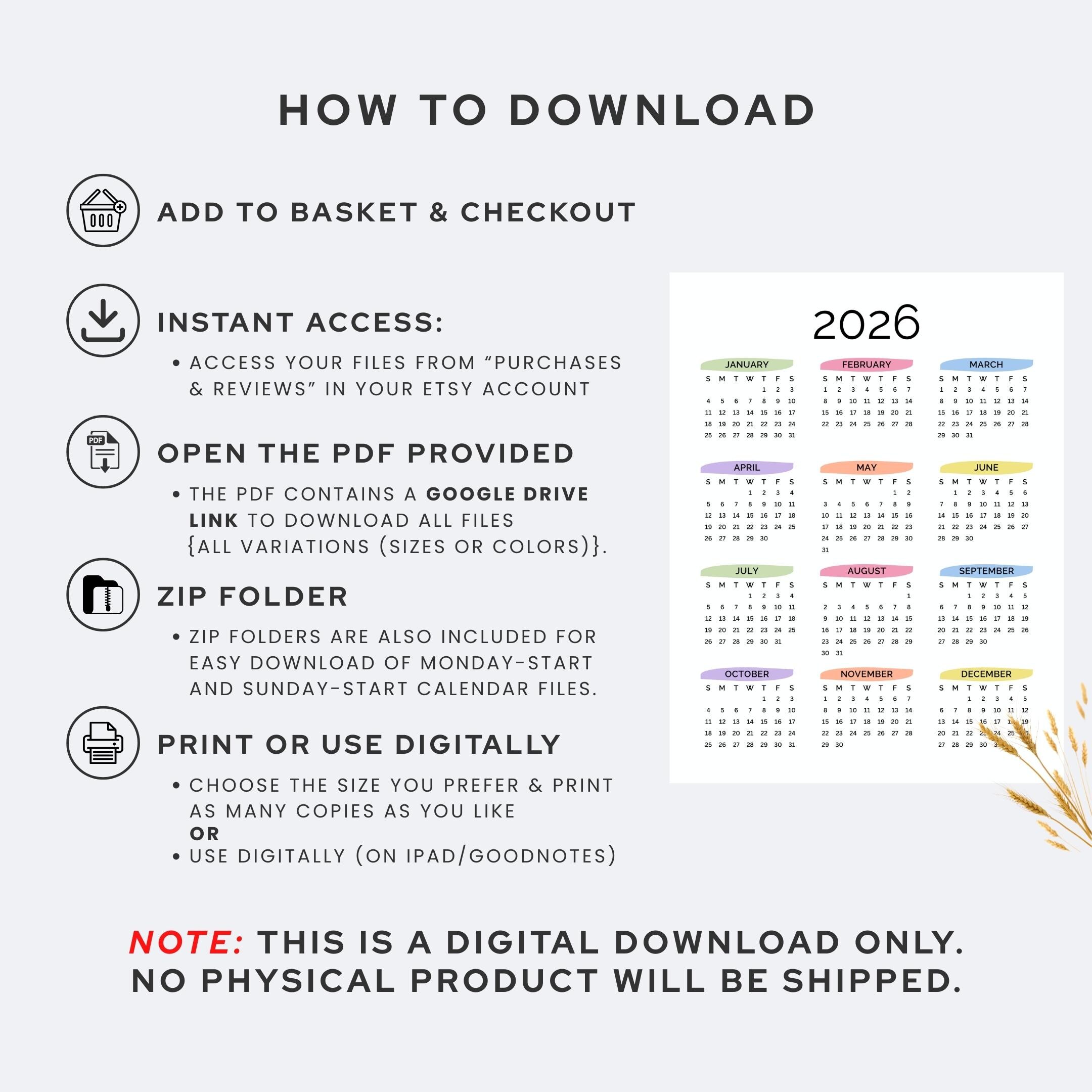 2026 Yearly Calendar Printable One Page | Full Year at a Glance