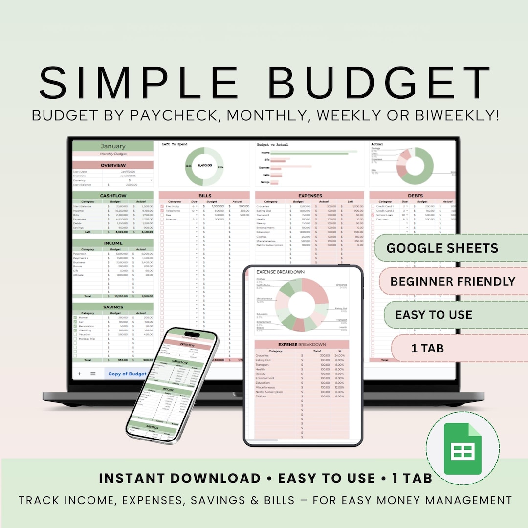 Monthly Budget Spreadsheet Google Sheets Budget Template Paycheck ...