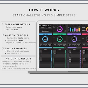 SMART Goal Planner Spreadsheet Dark Mode | Goal Tracker Google Sheets ...