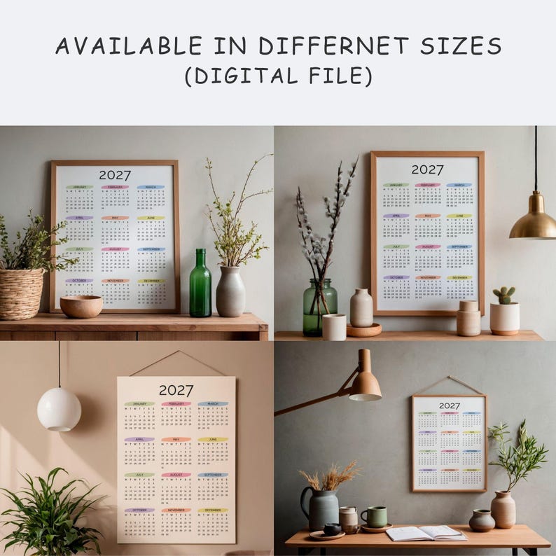 2027 Yearly Calendar Printable One Page | Full Year at a Glance ...