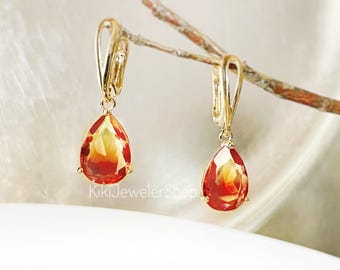 Imperial Topaz Bicolor Dangle Earrings Gold, Yellow Orange Teardrop, November Birthday Gift