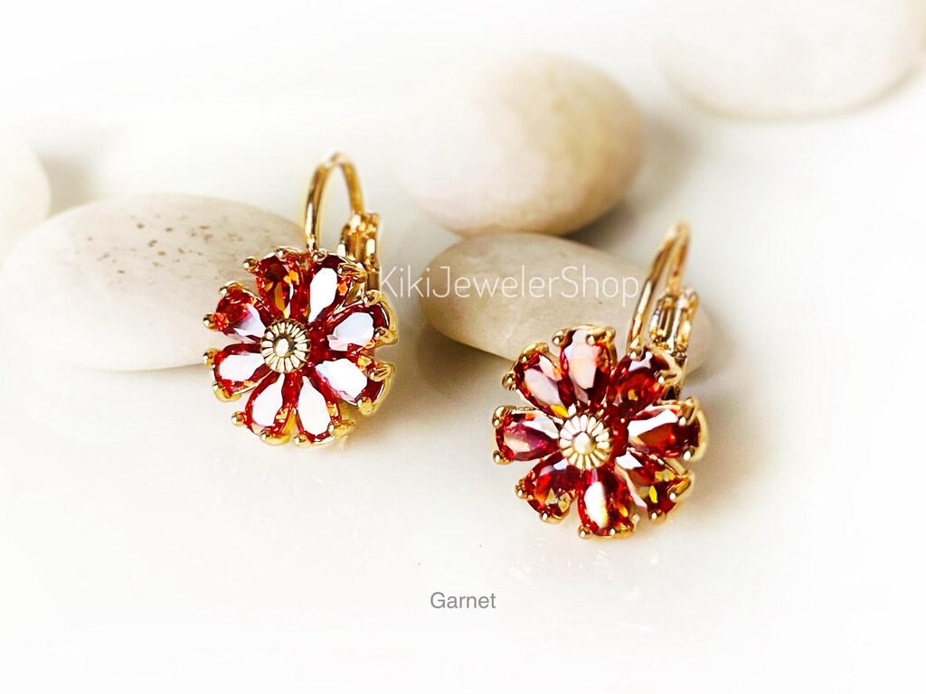 Uloveido Orecchini Pendenti In Argento 925 Placcato Oro Rosa – Granato Rosso Naturale Di Gennaio – Confezione Regalo