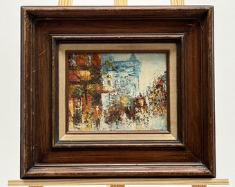 Vintage Impressionist Cityscape Painting - European Street Scene Wall Art
