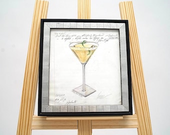 Vintage Cocktail Illustration - Martini Glass Drawing - Bar Cart Wall Art