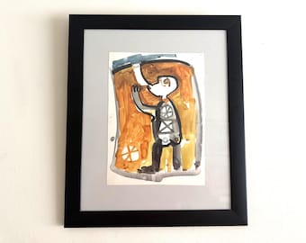 Whimsical Folk Art Painting | Naive Figurative Wall Art | Framed Original Artwork