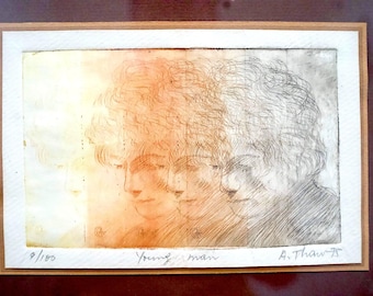 Vintage Etching Portrait Print - Minimalist Figurative Wall Art - Signed Artist Print