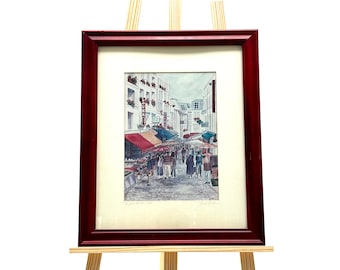 Vintage European Street Scene - Paris Market Watercolor - Cityscape Wall Art
