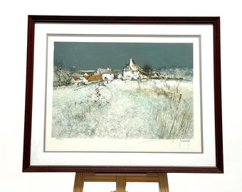 Vintage Winter Landscape Print - Snowy Village Scene - European Wall Art