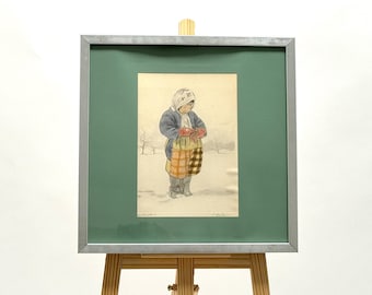 Vintage Child Illustration - Winter Scene - Wholesome Nostalgic Wall Art