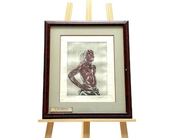 Vintage Figurative Print - Expressive Male Portrait - Signed Artist Wall Art