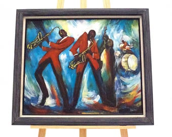 Vintage Jazz Band Painting - Bold Figurative Music Wall Art - Mid-Century Style