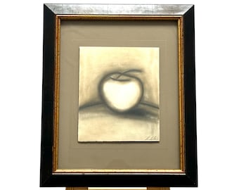 Minimalist Abstract Apple Charcoal - Soft Neutral Still Life - Modern Wall Art
