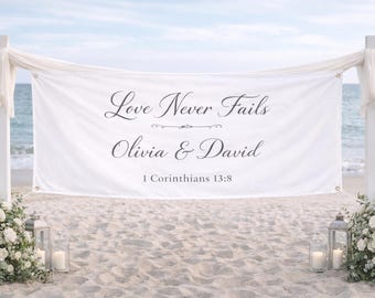 Banner de tapiz de boda personalizado, elegante telón de fondo cristiano para boda, decoración para ceremonia o recepción.