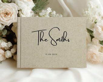 Libro de firmas de boda personalizado de tapa dura – Diseño con textura estilo lino