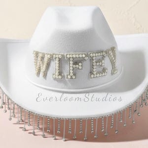 Sombrero de vaquero para novia con flecos de diamantes de imitación y perlas: despedida de soltera vaquera personalizada estilo western imagen 3