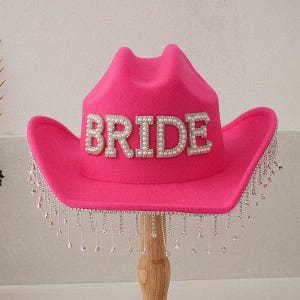 Sombrero de vaquero para novia con flecos de diamantes de imitación y perlas: despedida de soltera vaquera personalizada estilo western imagen 13